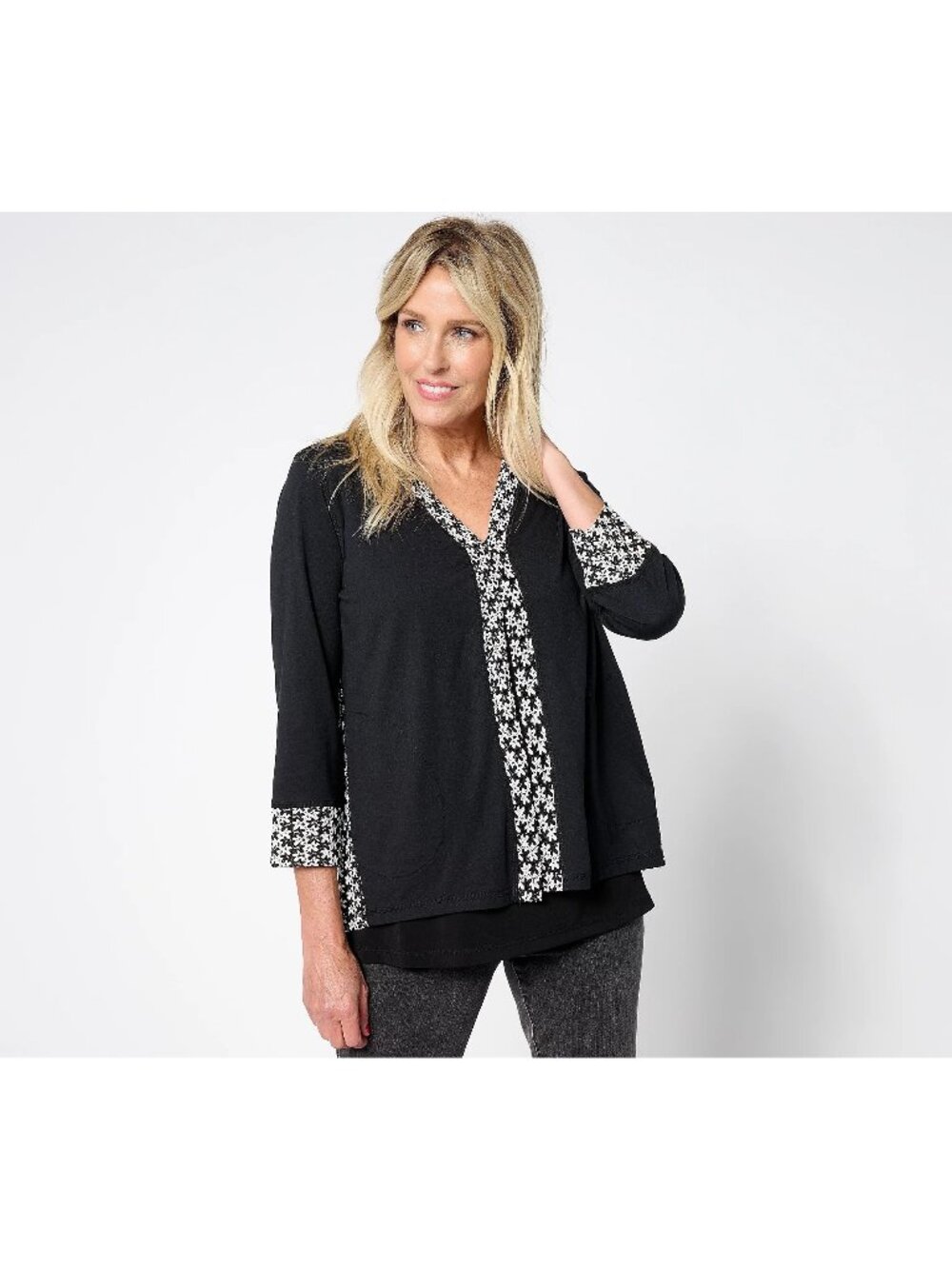 LOGO by Lori Goldstein Cardigan Medium 3/4 Sleeve Raschel Knit Mix Black NEW